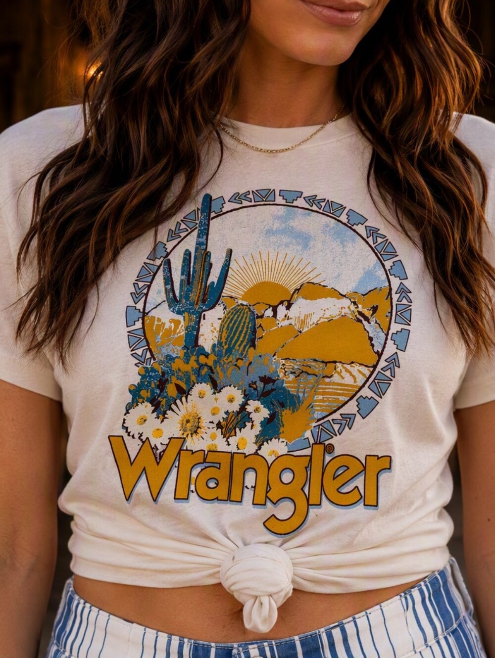 Wrangler Cream Graphic Desert Tee with Yellow and Blue Accents